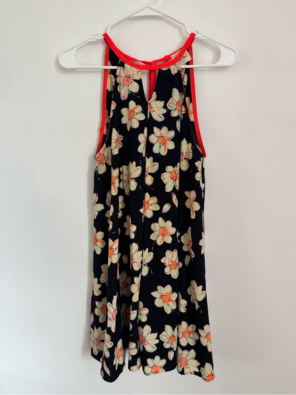 Black Bead Black Floral Mini Dress with Coral Trim